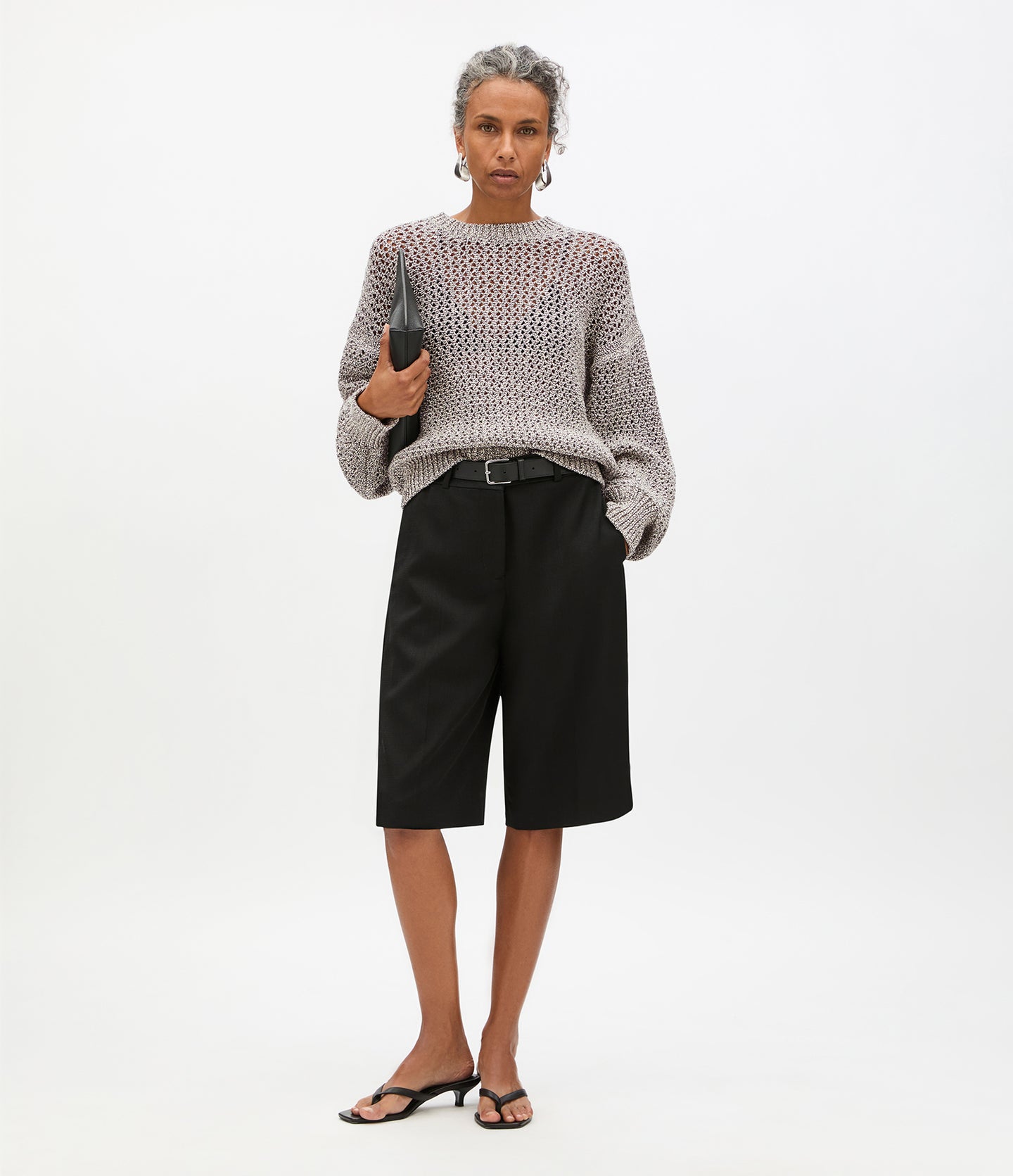 Open Knit Crewneck | Black Ecru