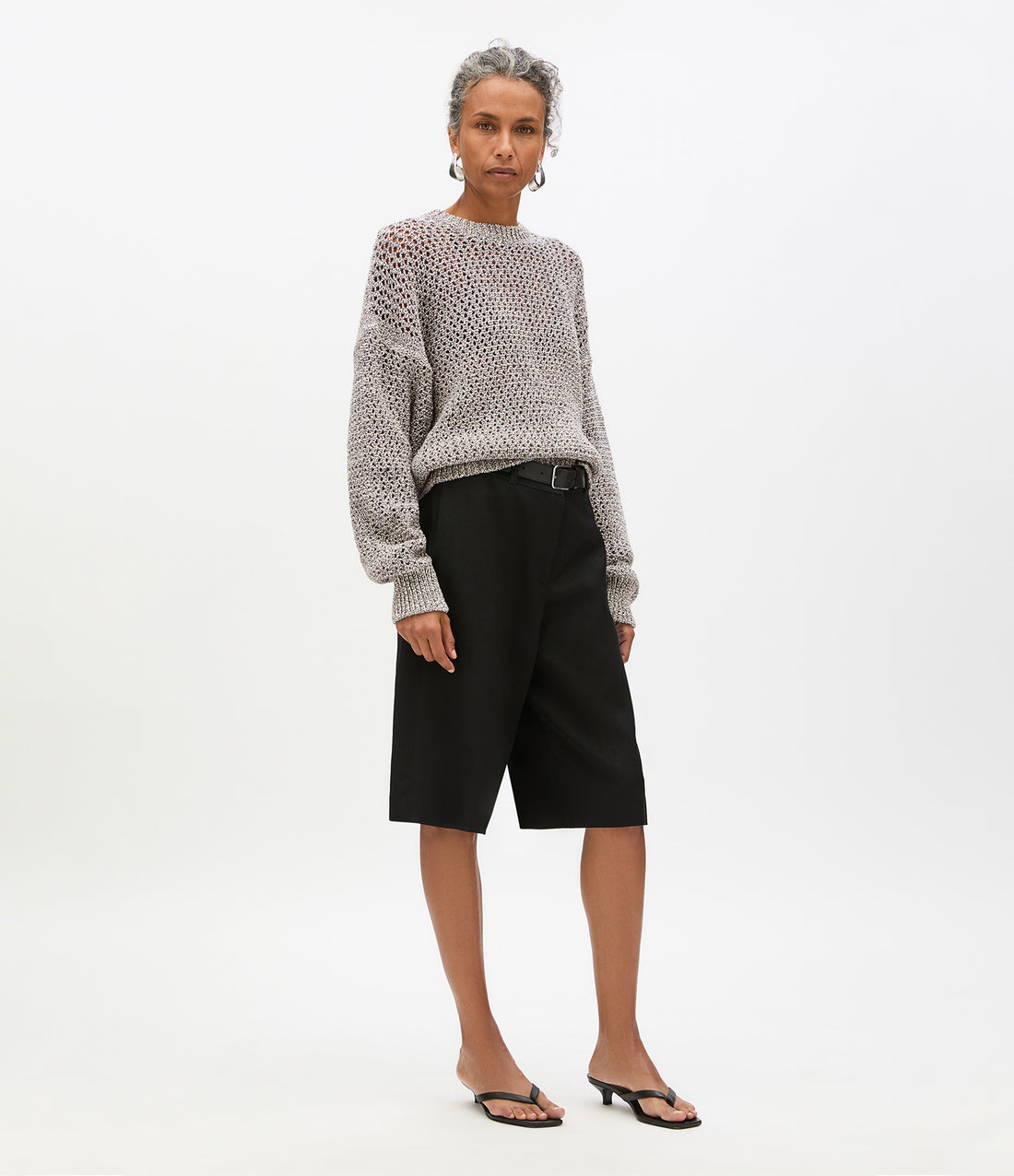 Open Knit Crewneck | Black Ecru