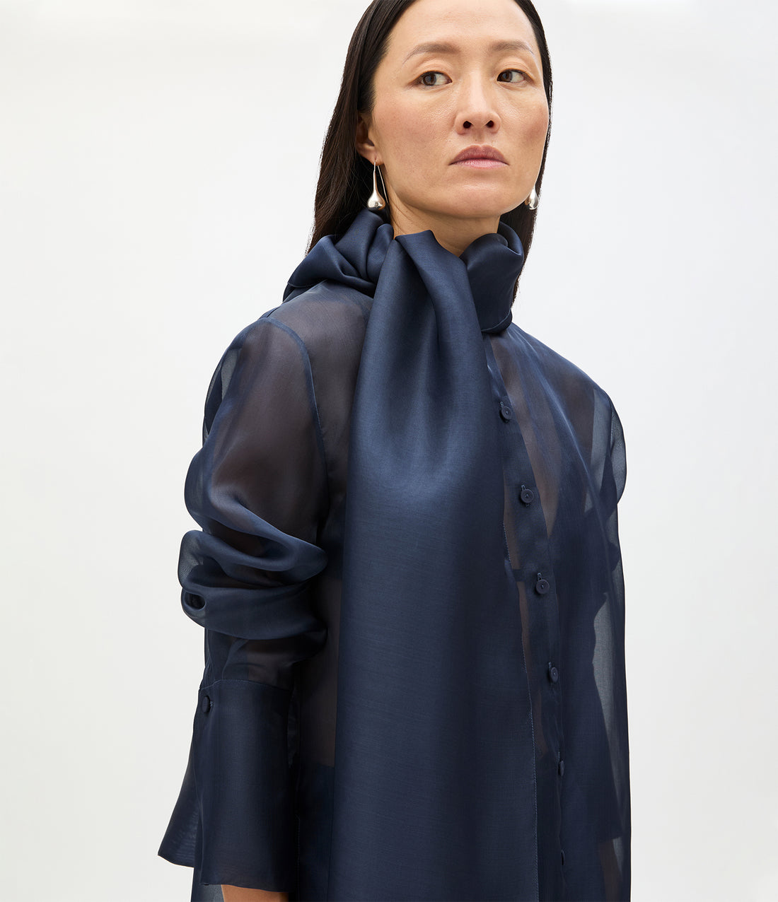 Organza Bow Blouse | Indigo