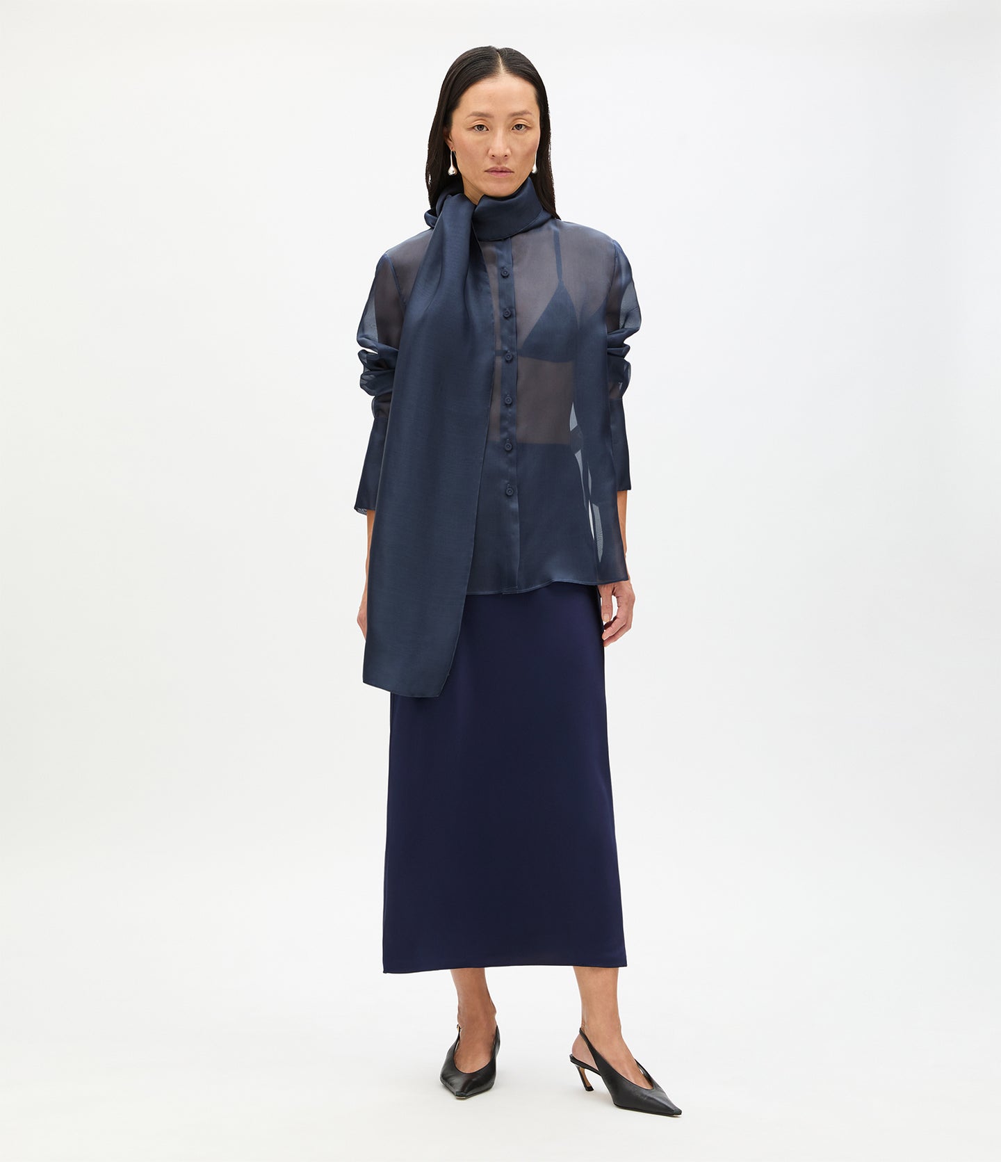 Organza Bow Blouse | Indigo