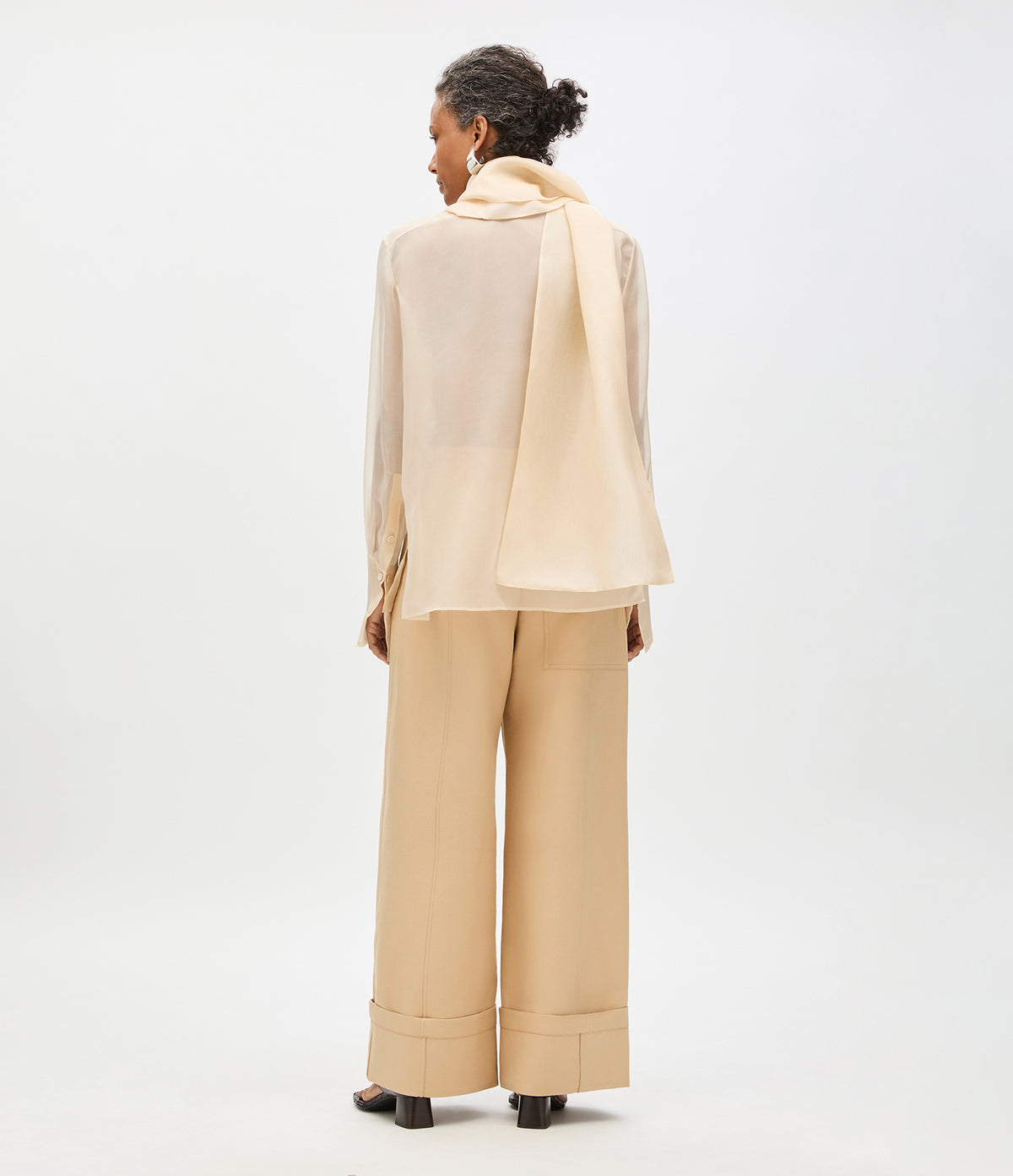 Another Tomorrow Organza Bow Blouse in Sand – Silk Women's Top