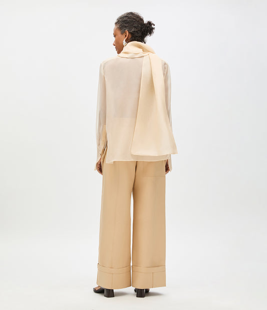 Another Tomorrow Organza Bow Blouse in Sand – Silk Women's Top