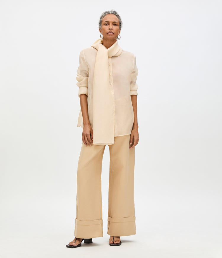 Another Tomorrow Organza Bow Blouse in Sand – Silk Women's Top