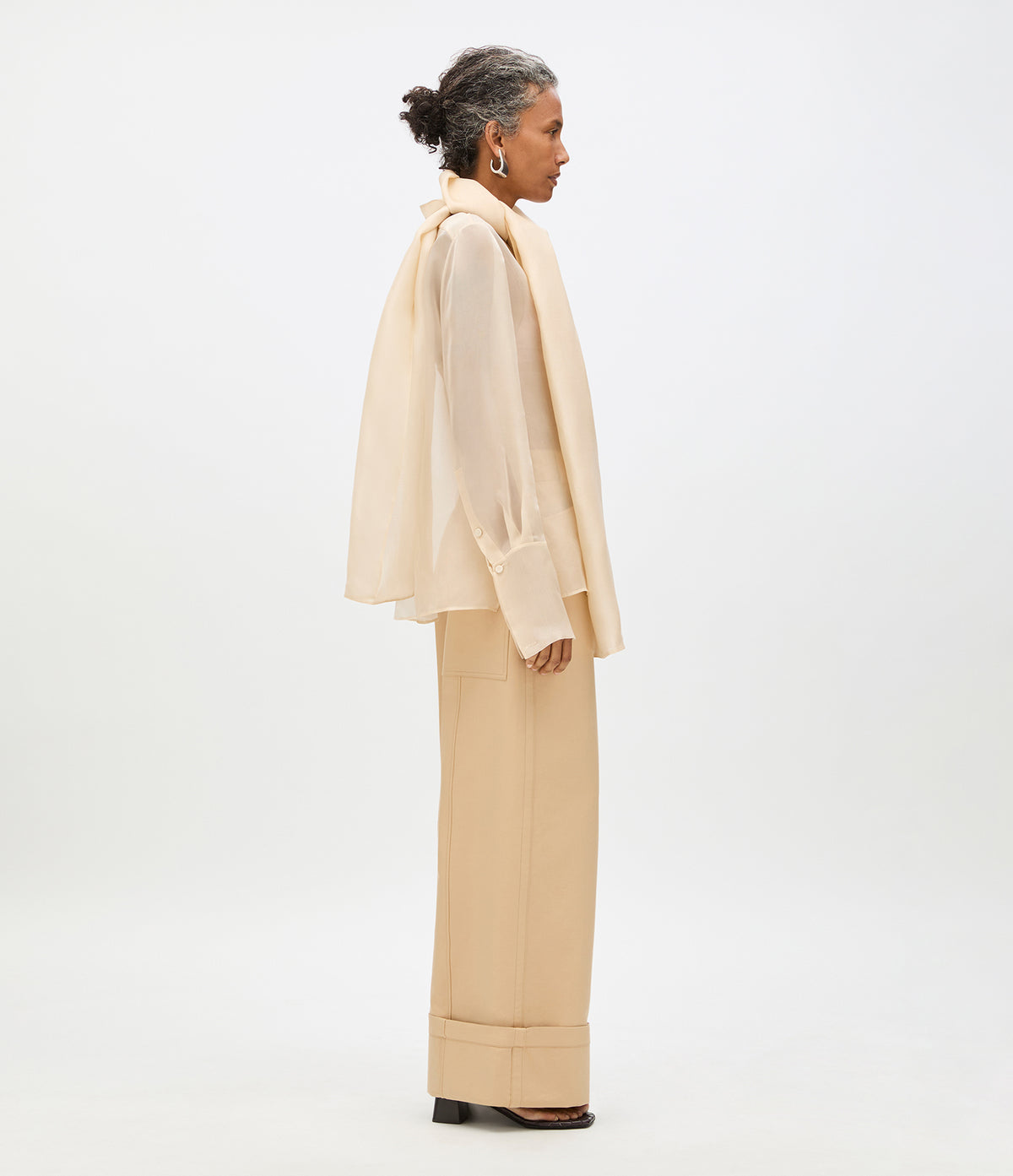 Another Tomorrow Organza Bow Blouse in Sand – Silk Women's Top