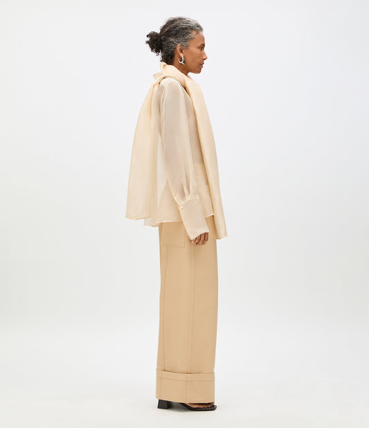 Another Tomorrow Organza Bow Blouse in Sand – Silk Women's Top