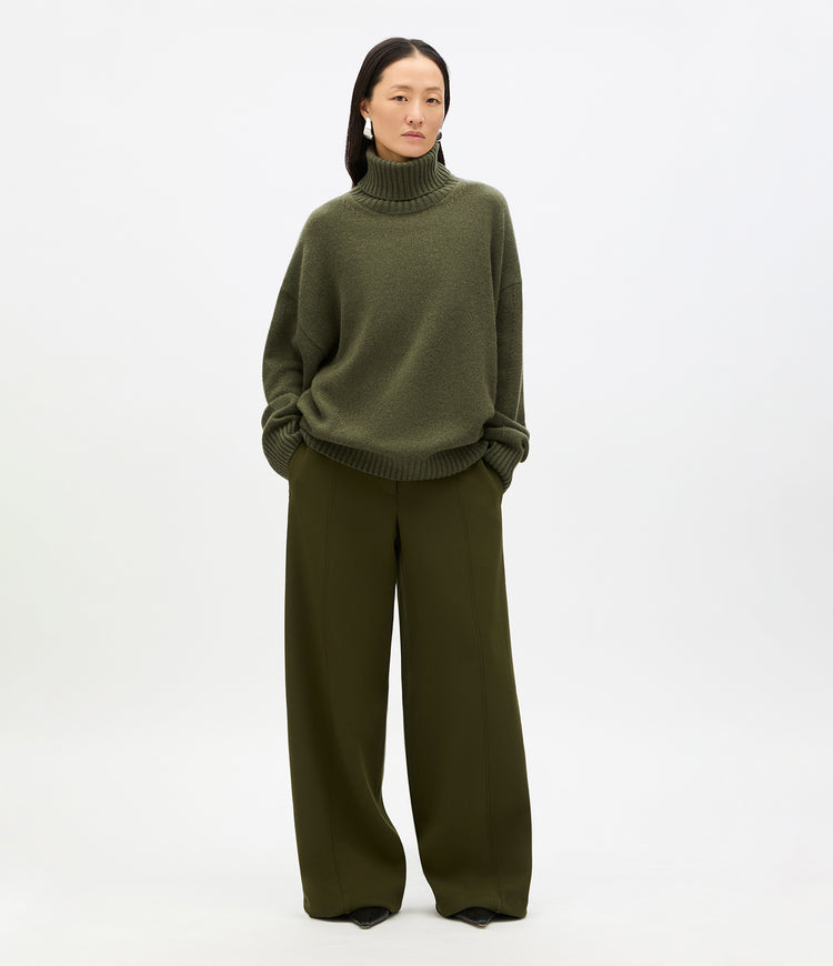 Another Tomorrow Cashmere Oversized Turtleneck in Moss – Cashmere Women's Knitwear
