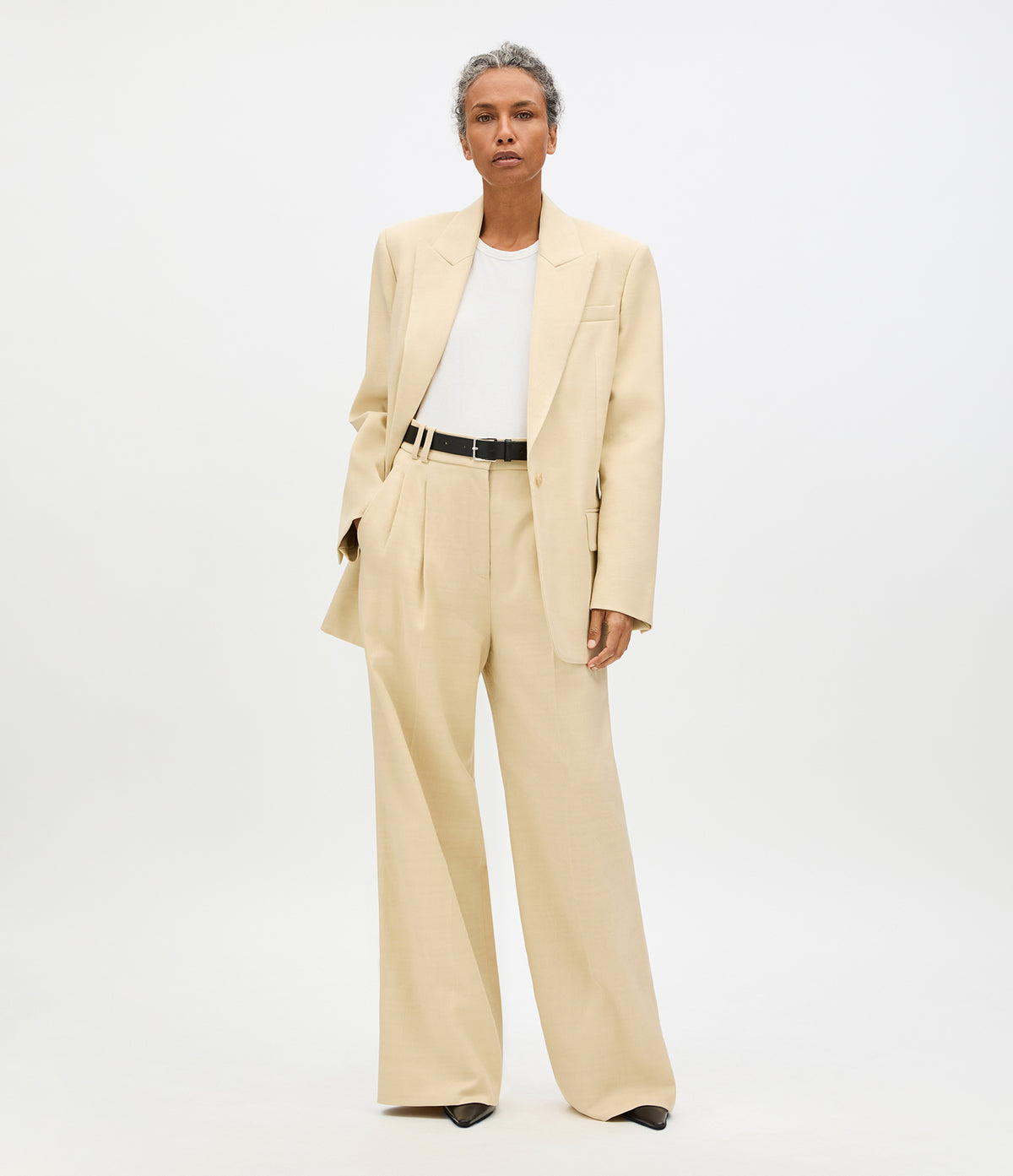 Another Tomorrow Oversized Tailored Jacket in Sand – Cotton Women's Jacket