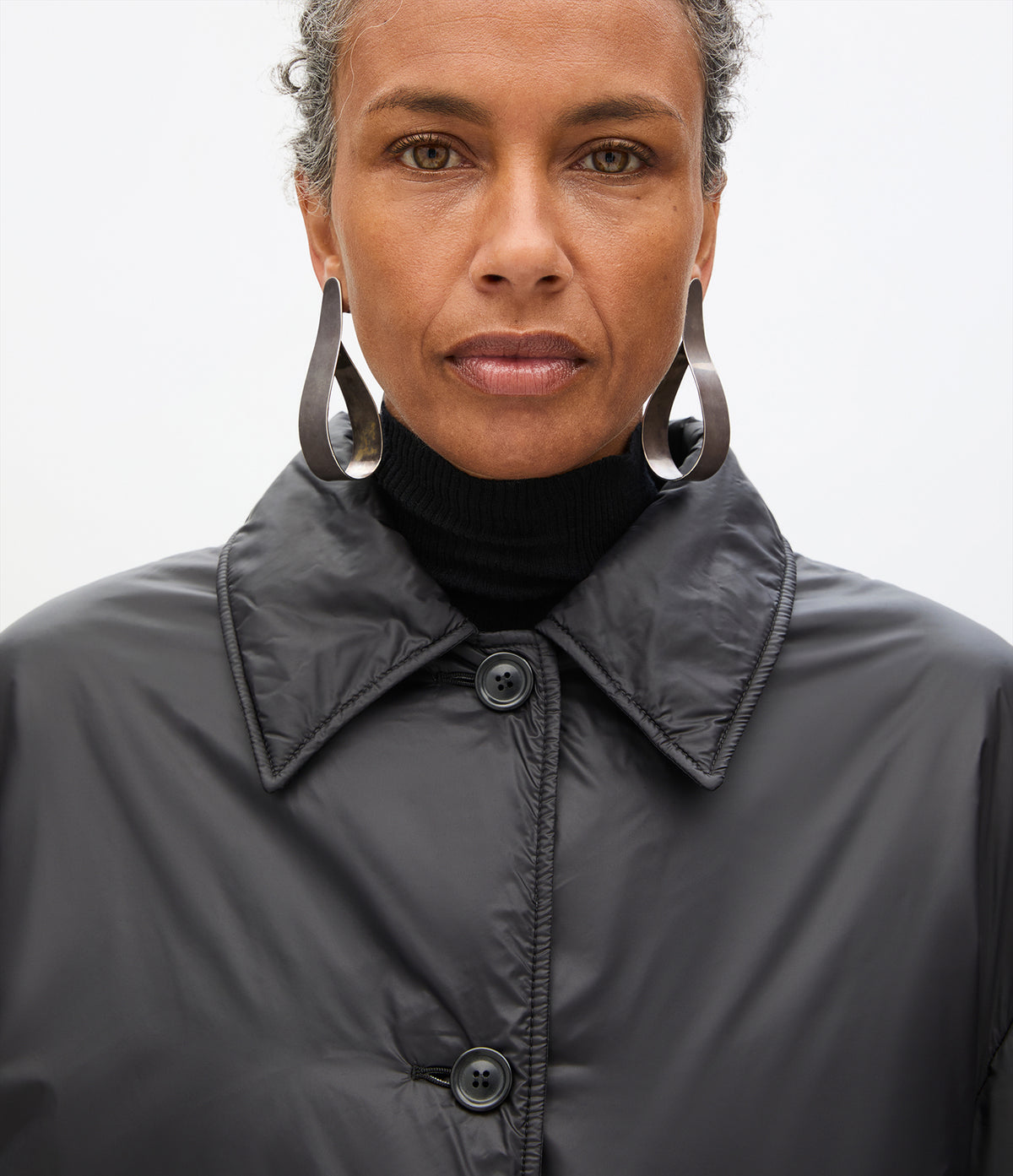 Another Tomorrow Padded Balmacaan in Black – Nylon Women's Outerwear