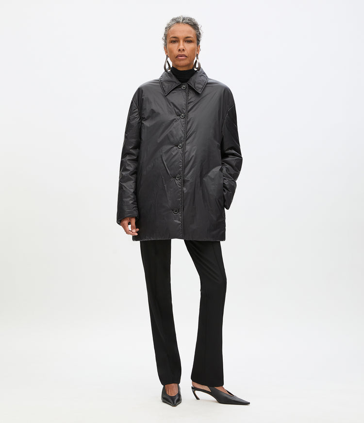 Another Tomorrow Padded Balmacaan in Black – Nylon Women's Outerwear
