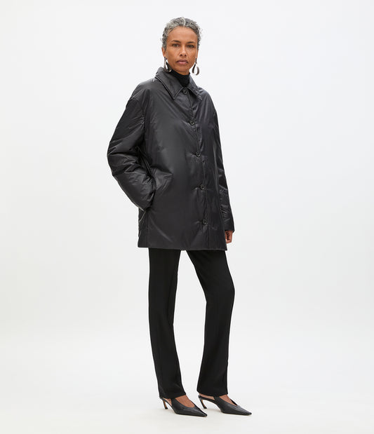 Another Tomorrow Padded Balmacaan in Black – Nylon Women's Outerwear