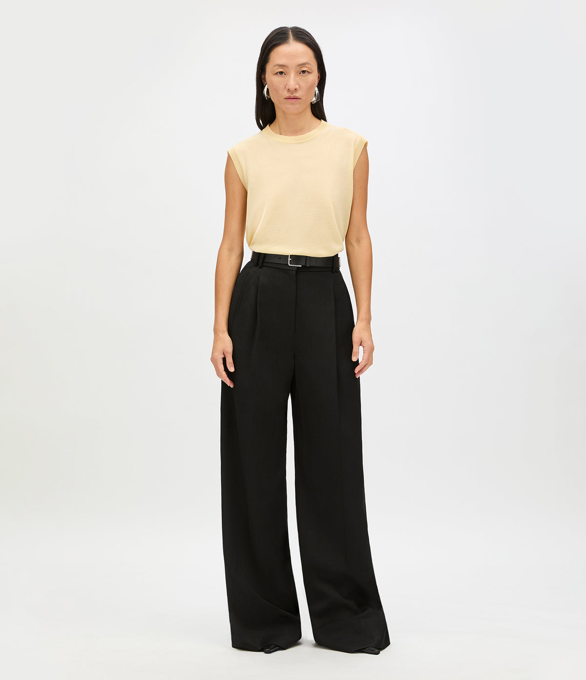 Another Tomorrow High Waisted Pleated Trouser in Black – Cotton Women's Trousers