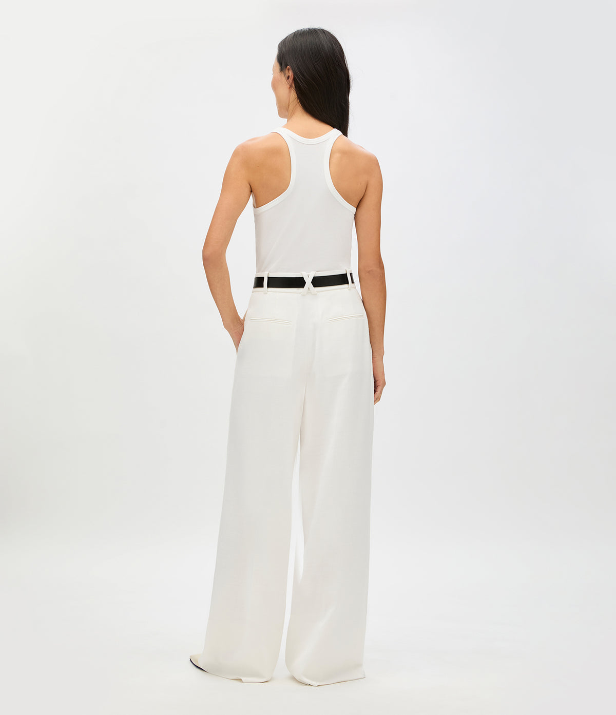 Another Tomorrow High Waisted Pleated Trouser in Off White – Cotton Women's Trousers