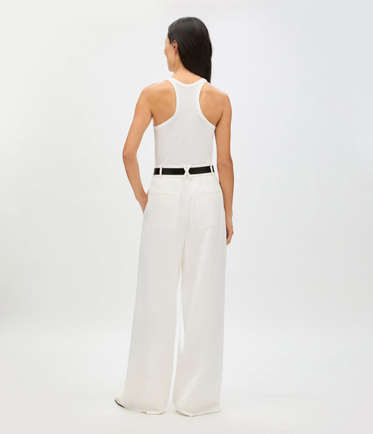 Another Tomorrow High Waisted Pleated Trouser in Off White – Cotton Women's Trousers