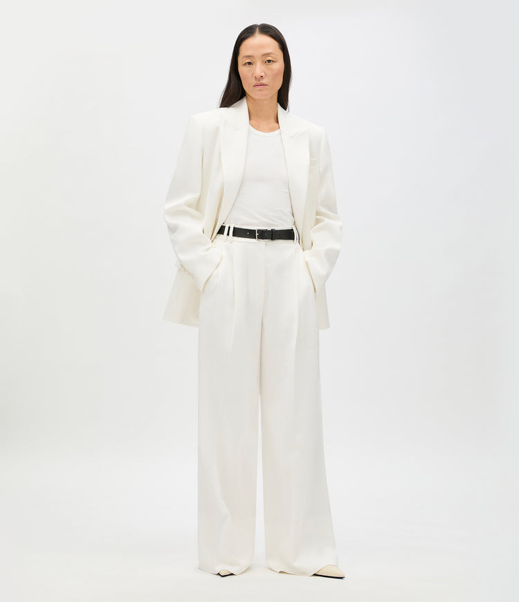 Another Tomorrow High Waisted Pleated Trouser in Off White – Cotton Women's Trousers