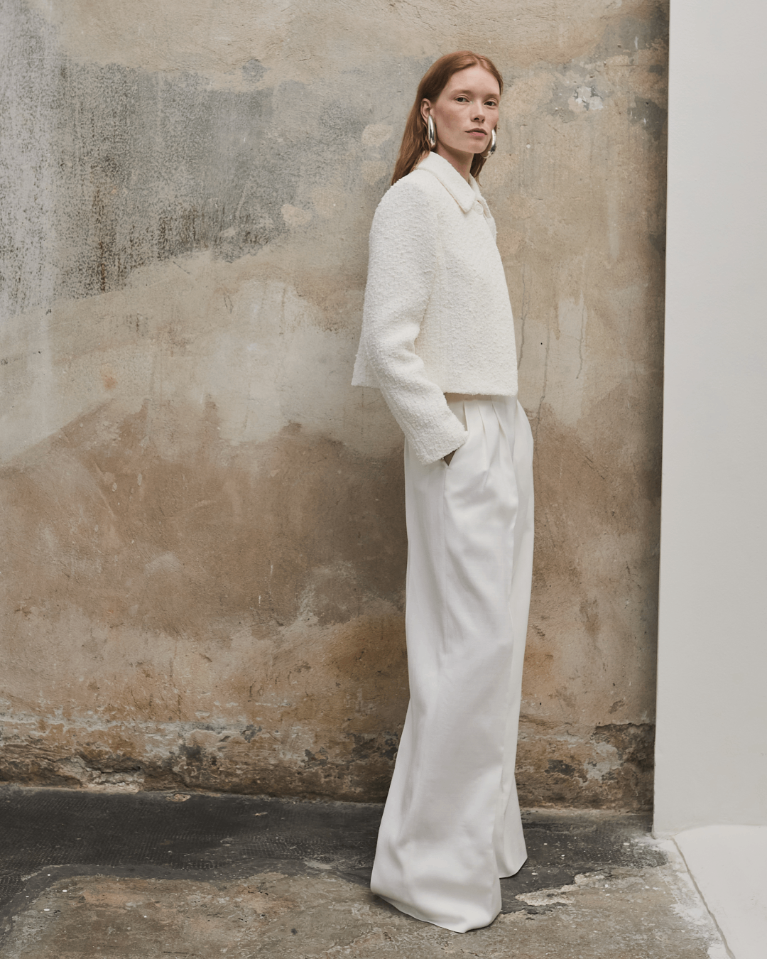 Another Tomorrow High Waisted Pleated Trouser in Off White – Cotton Women's Trousers