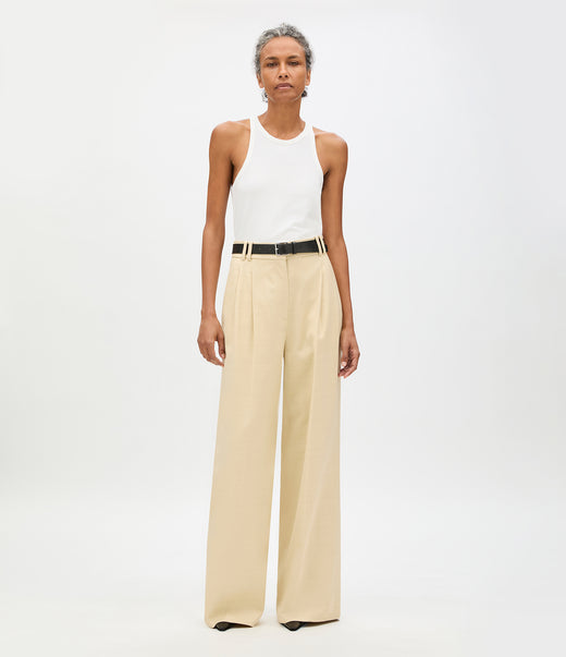 High Waisted Pleated Trouser | Sand