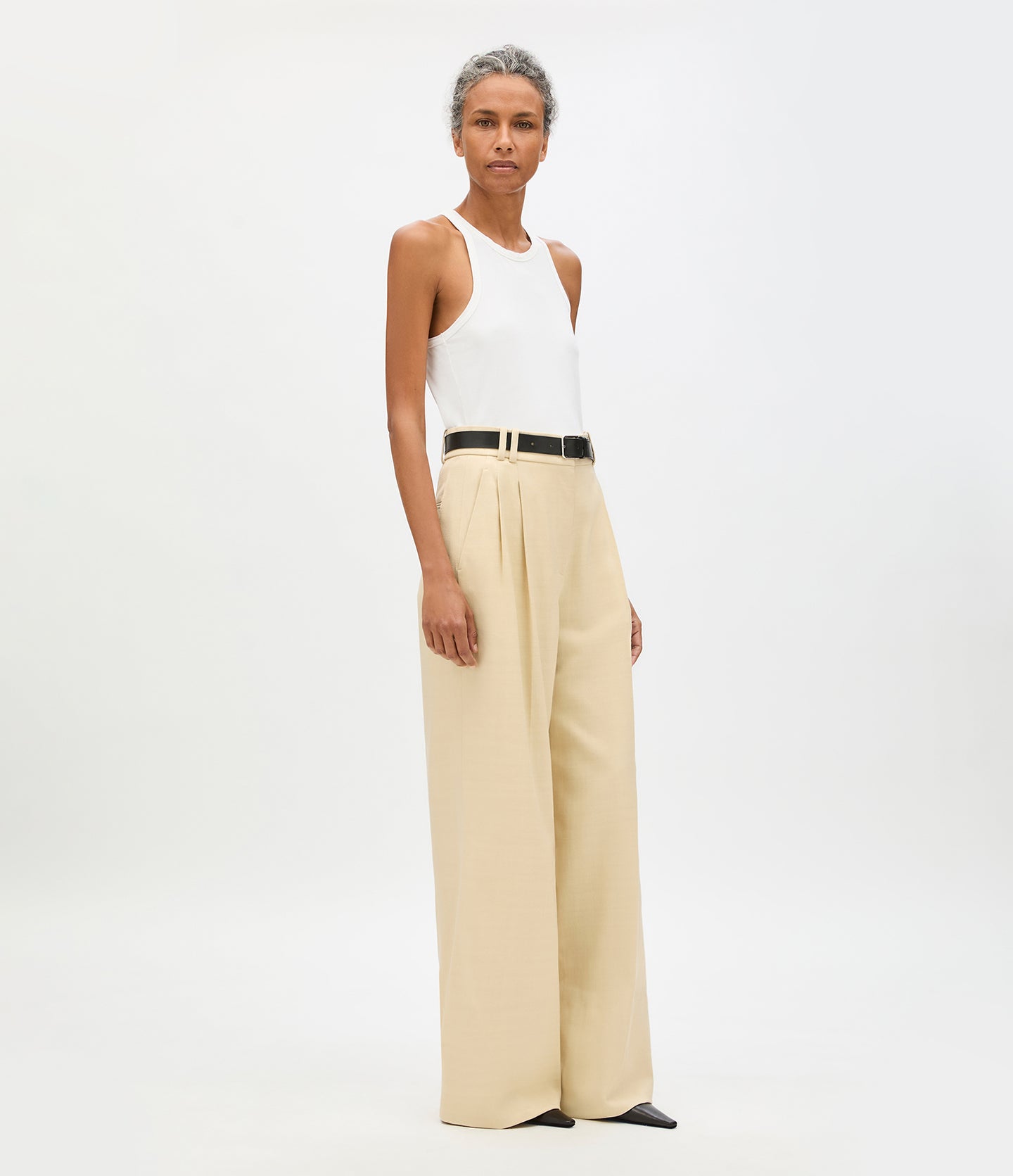 High Waisted Pleated Trouser | Sand