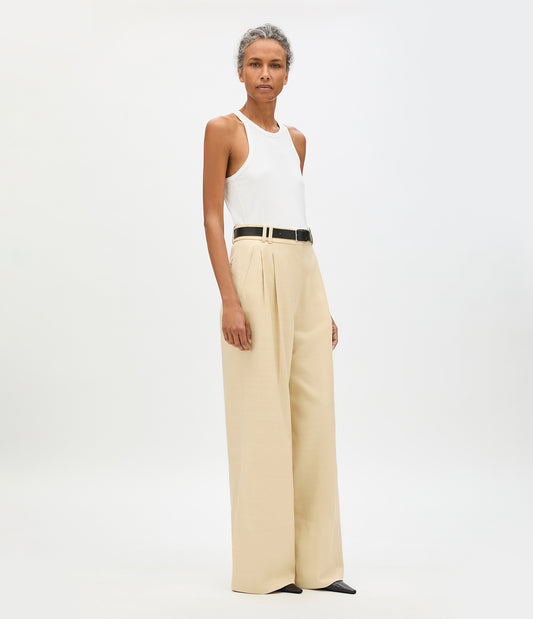 Another Tomorrow High Waisted Pleated Trouser in Sand – Cotton Women's Trousers