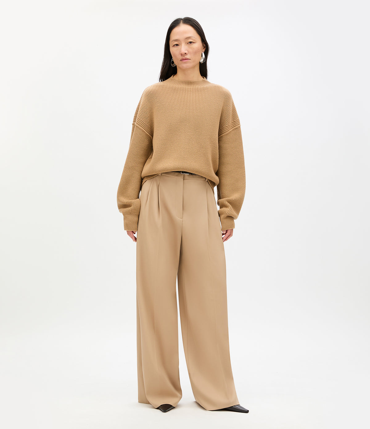 Another Tomorrow Rib Crewneck in Camel – Wool Women's Knitwear