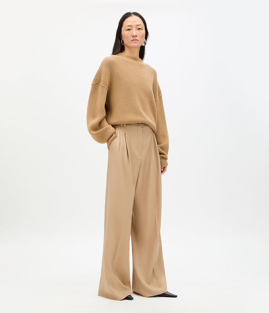 Another Tomorrow Rib Crewneck in Camel – Wool Women's Knitwear