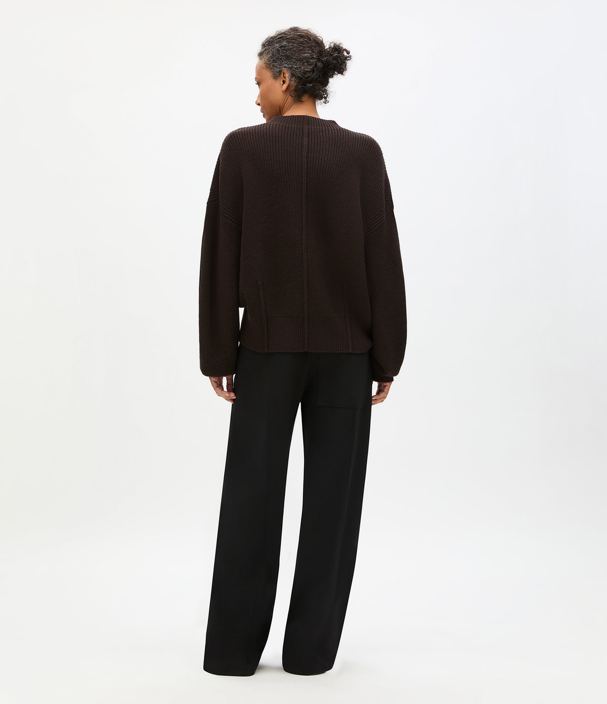 Another Tomorrow Rib Crewneck in Chocolate – Wool Women's Knitwear