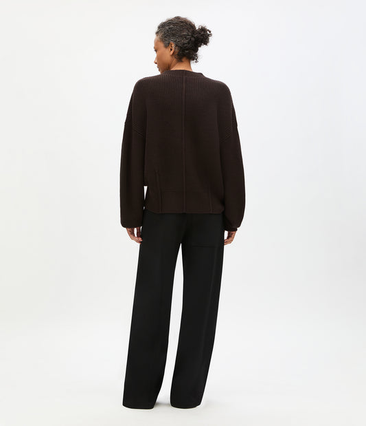 Another Tomorrow Rib Crewneck in Chocolate – Wool Women's Knitwear