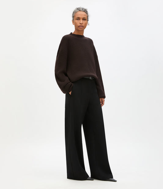 Another Tomorrow Rib Crewneck in Chocolate – Wool Women's Knitwear