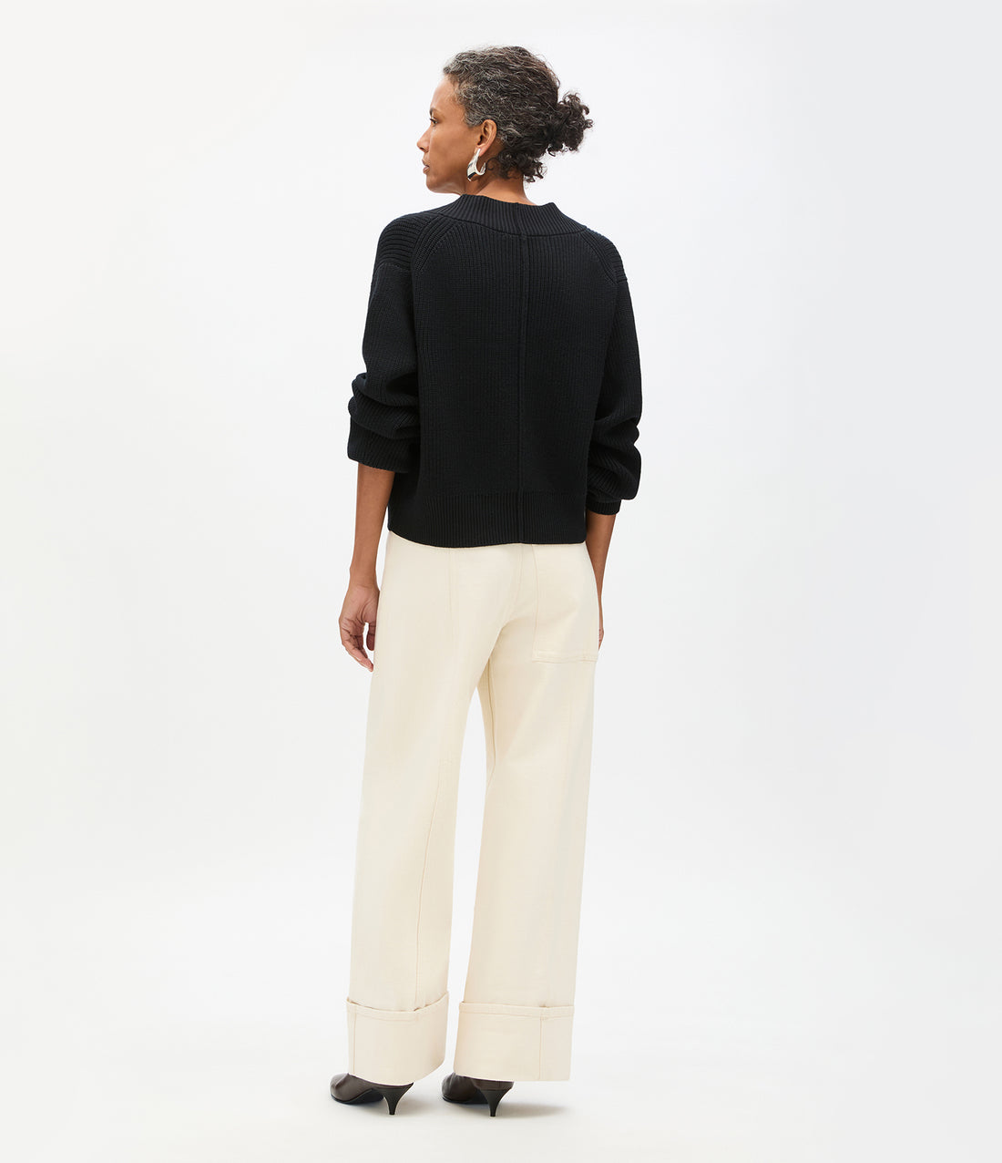 Rib Cropped Cardigan | Black