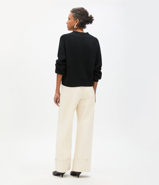 Another Tomorrow Rib Cropped Cardigan in Black – Wool Women's Knitwear