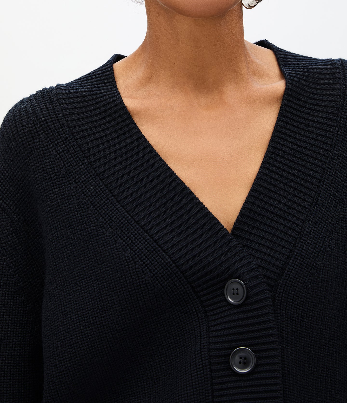 Rib Cropped Cardigan | Black