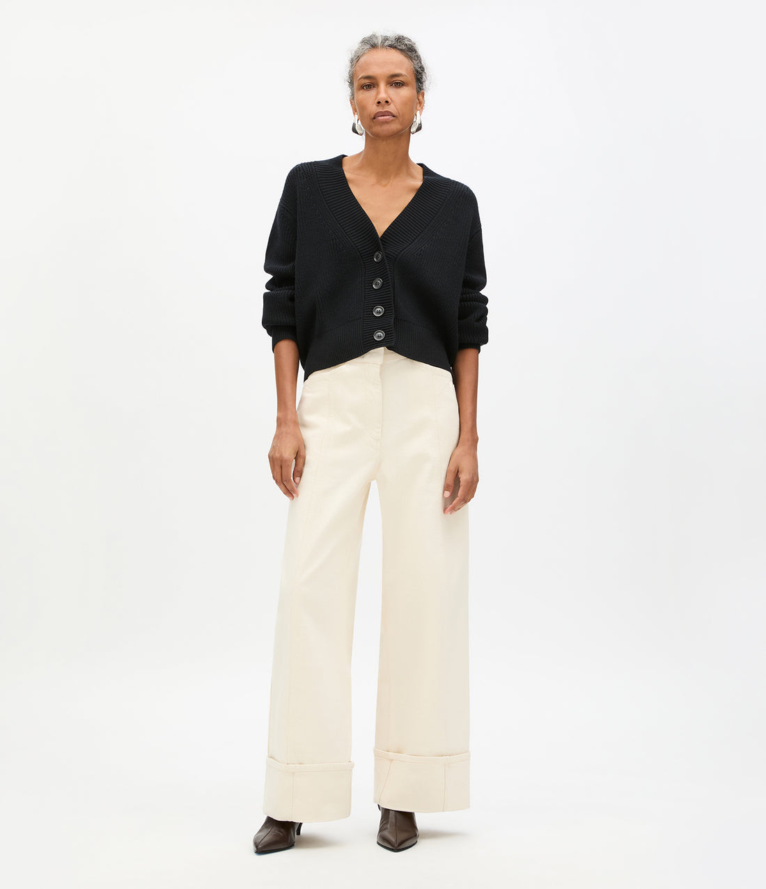 Rib Cropped Cardigan | Black