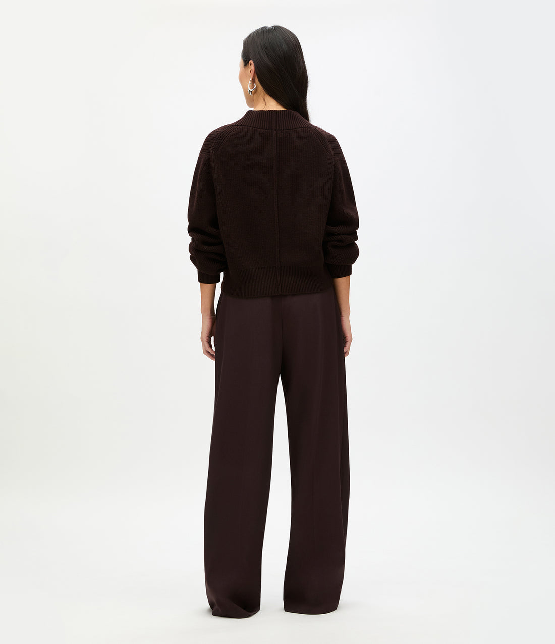 Rib Cropped Cardigan | Chocolate