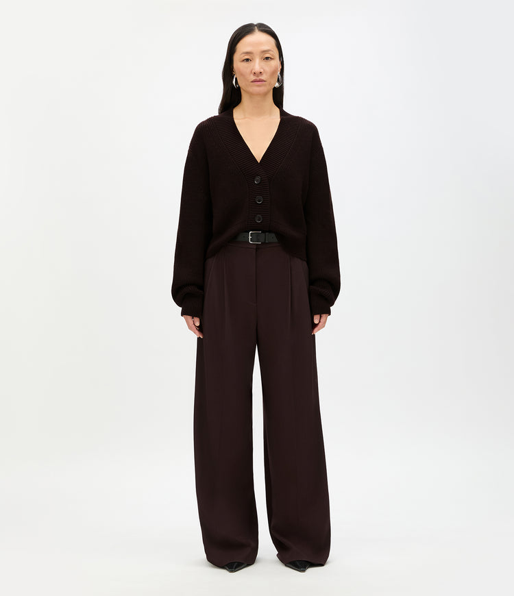 Rib Cropped Cardigan | Chocolate