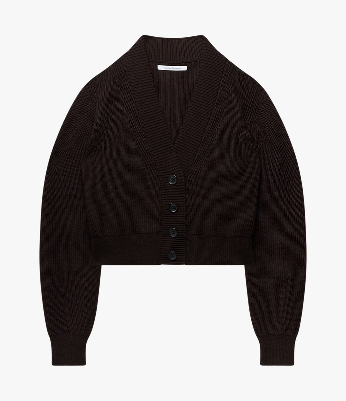 Another Tomorrow Rib Cropped Cardigan in Chocolate – Wool Women's Knitwear