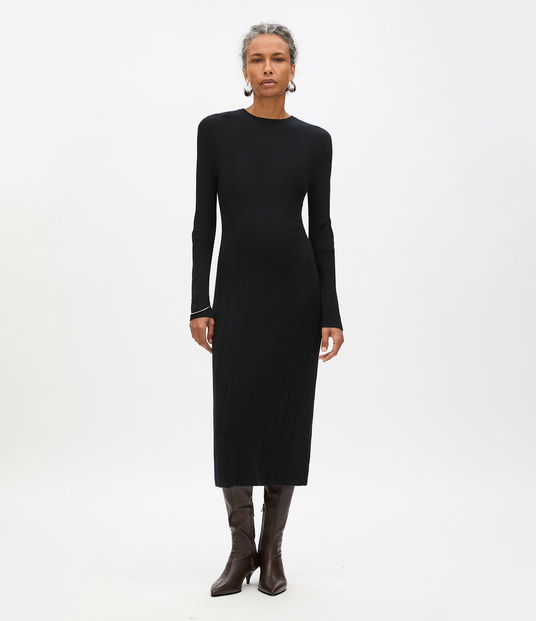 Rib Knitwear Dress | Black