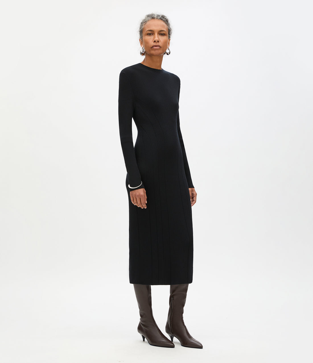 Rib Knitwear Dress | Black