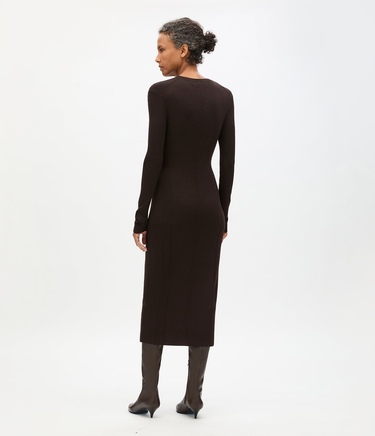 Another Tomorrow Rib Knit Dress in Chocolate – Wool Women's Dress