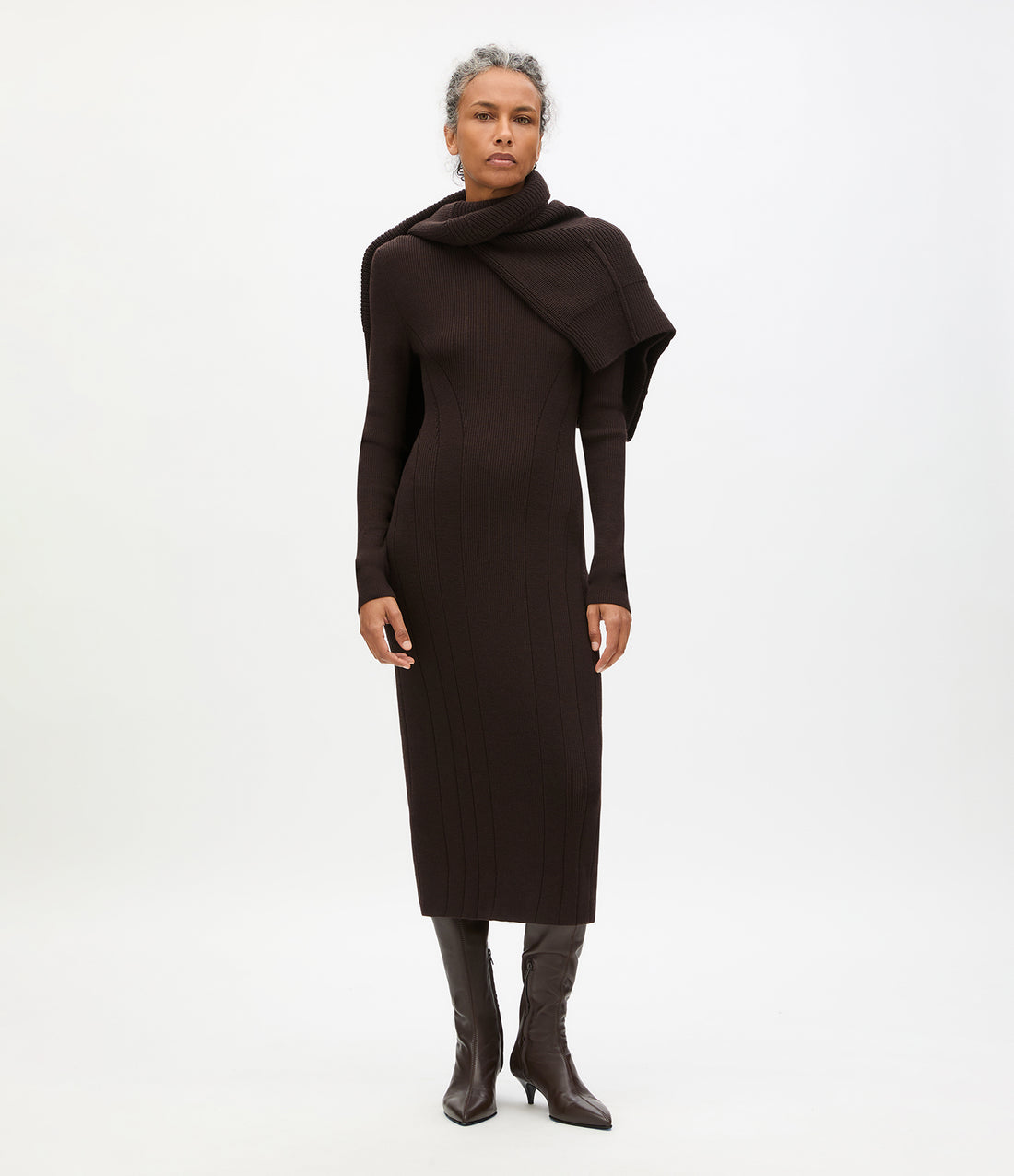Rib Knitwear Dress | Chocolate