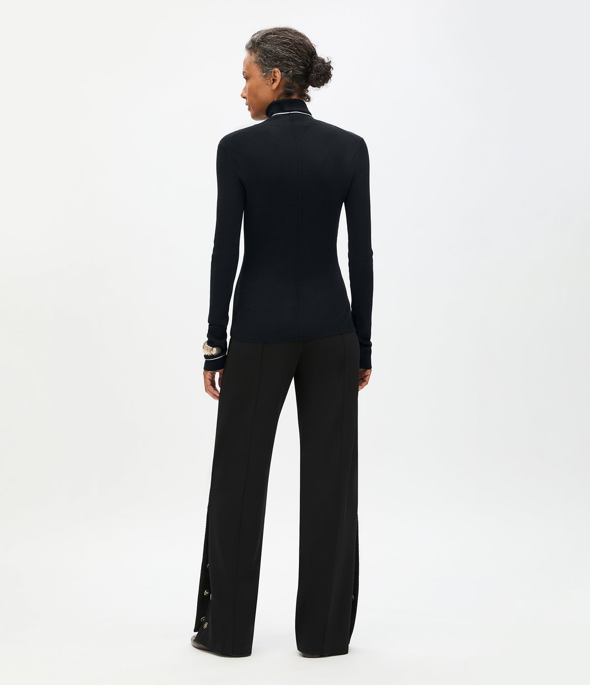 Another Tomorrow Rib Knit Turtleneck in Black – Wool Women's Knitwear