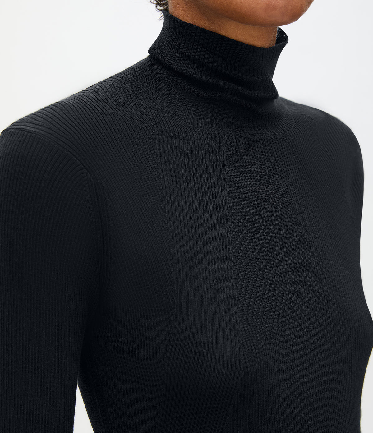 Another Tomorrow Rib Knit Turtleneck in Black – Wool Women's Knitwear