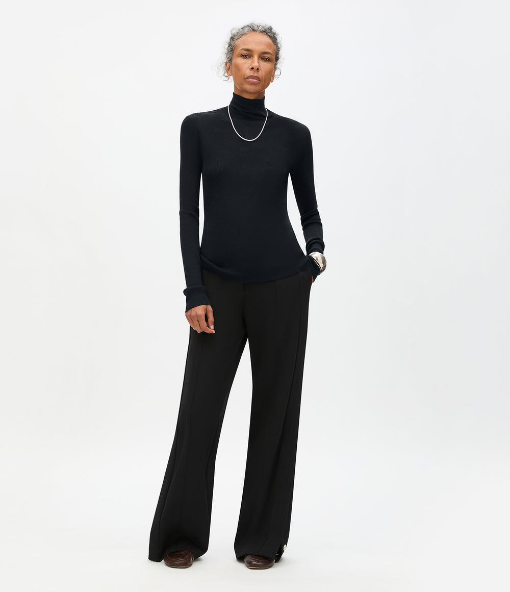 Another Tomorrow Rib Knit Turtleneck in Black – Wool Women's Knitwear