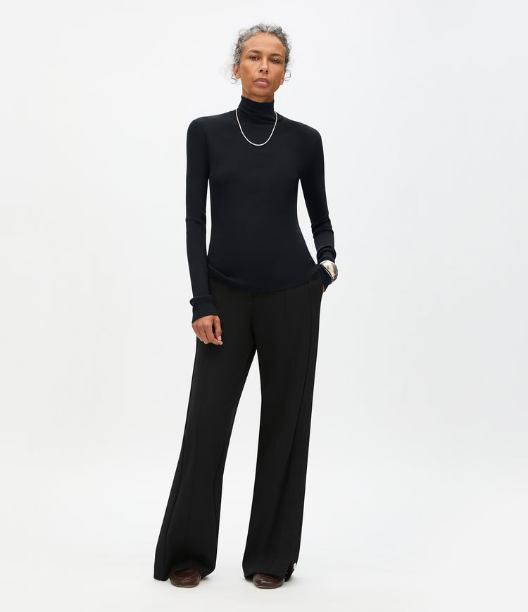Another Tomorrow Rib Knit Turtleneck in Black – Wool Women's Knitwear