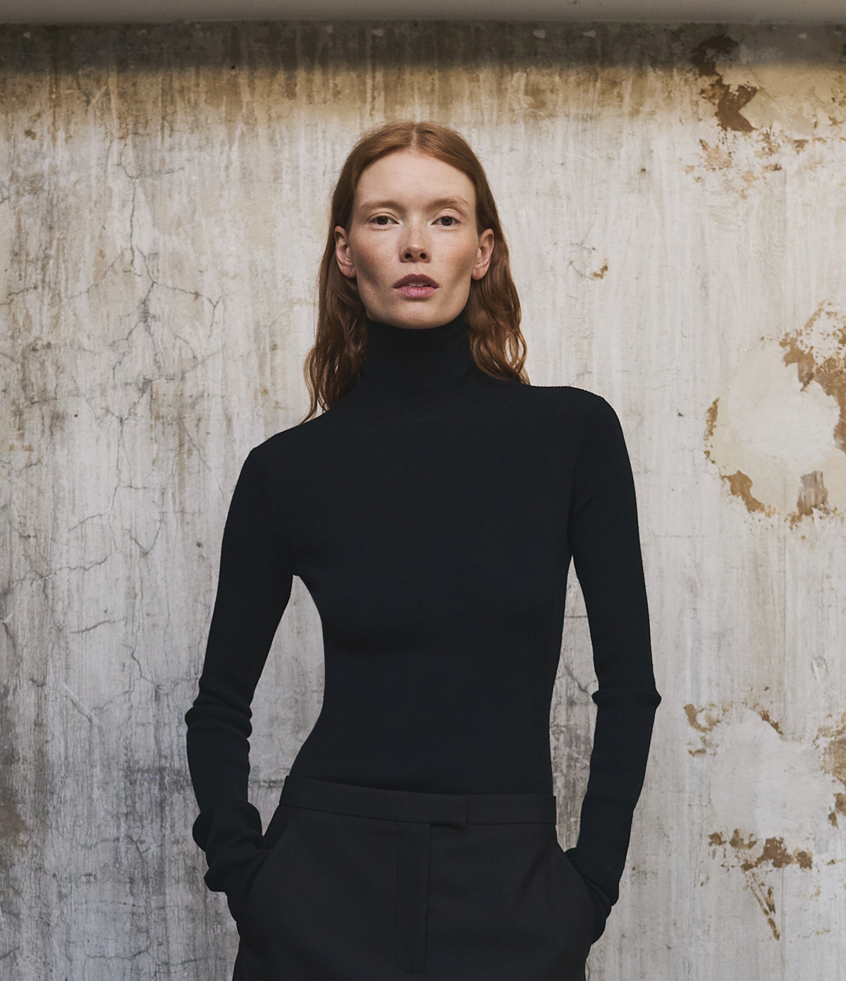 Another Tomorrow Rib Knit Turtleneck in Black – Wool Women's Knitwear