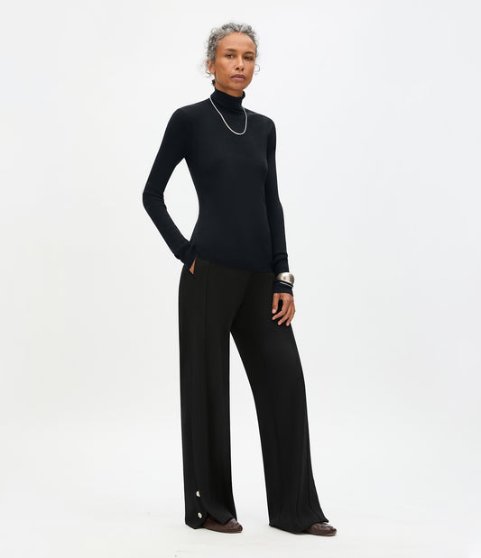 Another Tomorrow Rib Knit Turtleneck in Black – Wool Women's Knitwear