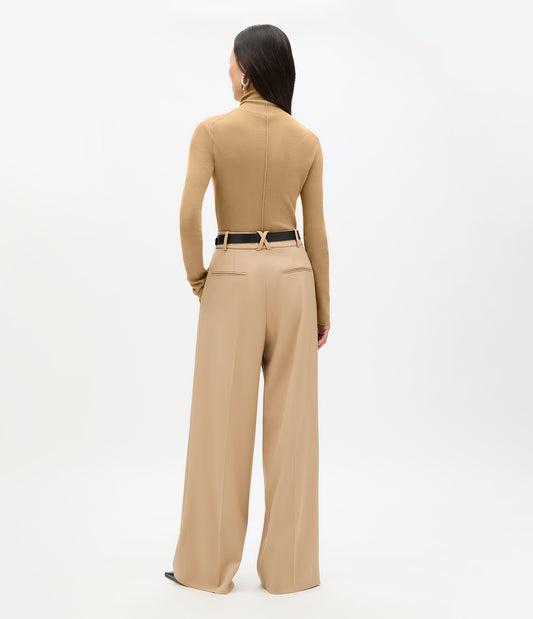 Another Tomorrow Rib Knit Turtleneck in Camel – Wool Women's Knitwear