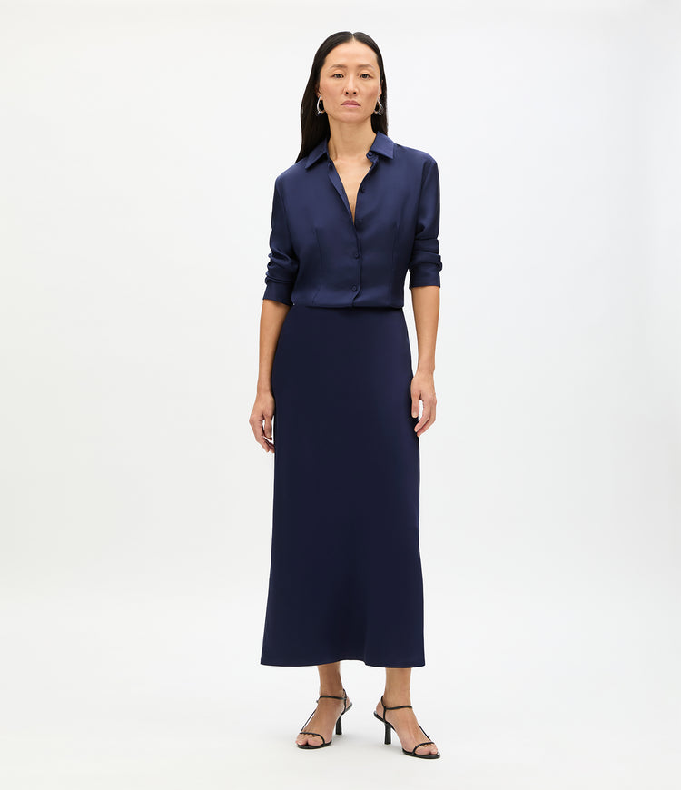 Satin Skirt | Indigo