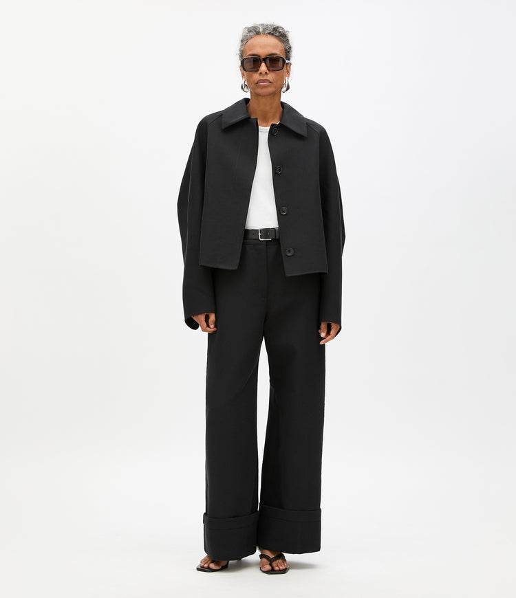 Another Tomorrow Short Mac Blouson in Black – Cotton Women's Outerwear