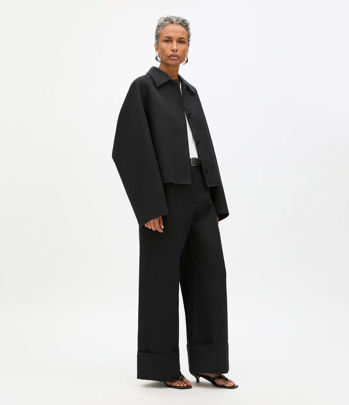 Another Tomorrow Short Mac Blouson in Black – Cotton Women's Outerwear