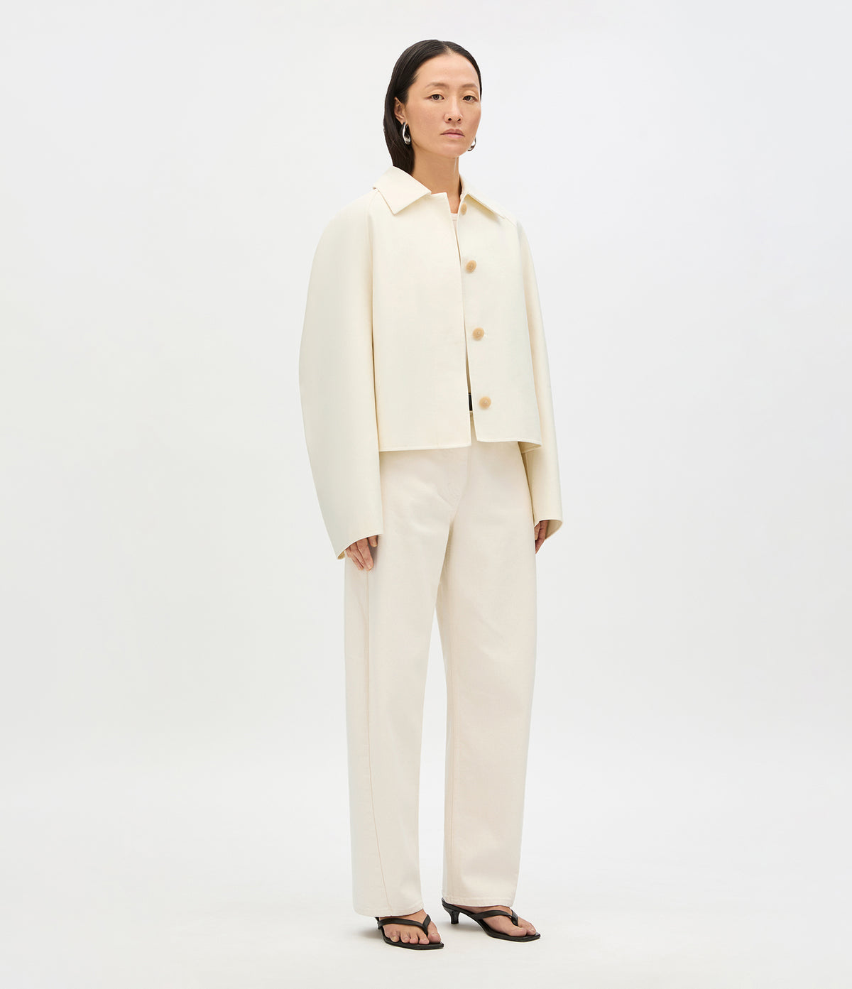 Another Tomorrow Short Mac Blouson in Cream – Cotton Women's Outerwear