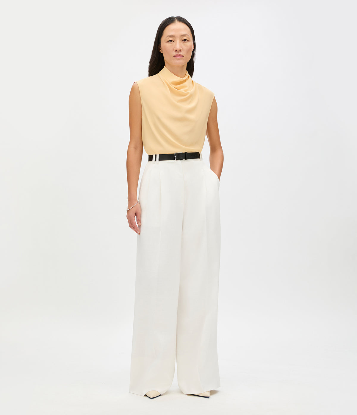 Another Tomorrow Silk Draped Top in Butter – Silk Women's Top